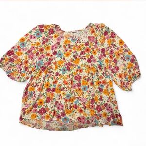 Haptics Floral Boho Peasant Babydoll Blouse Top Womens 3X Cottage Maximalist